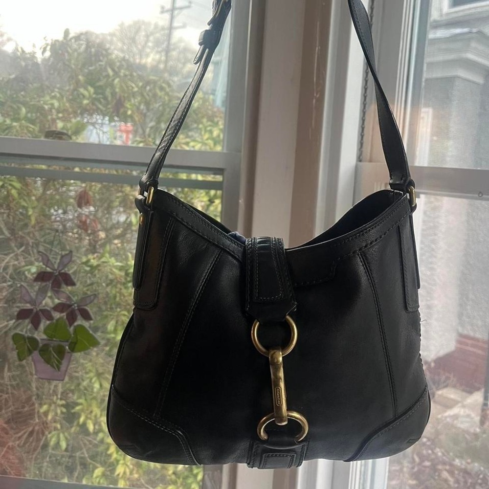y2k 2000s Coach Black Leather Hobo clip shoulder bag / Handbag